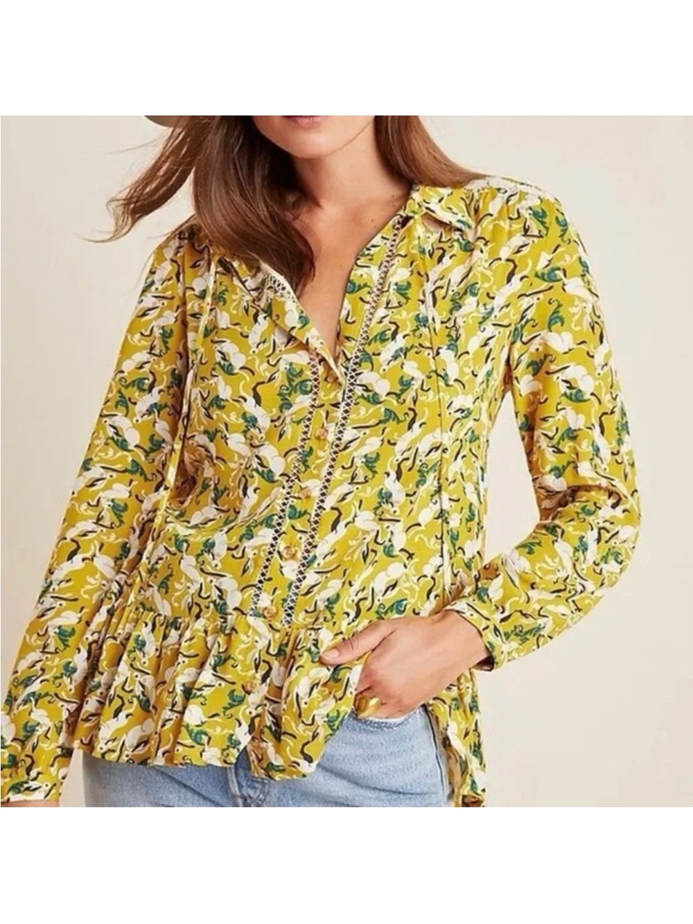 Anthropologie Maeve Janie Top Women’s Size 12 blouse Peasant Rabbit novelty B18